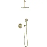 May Thermostatische Inbouw Doucheset - Plafondbuis - 3-standen Handdouche - Wandhouder - Geborsteld Mat Goud PVD - Messing - Kranen, Douchekranen, - Kranen, Douchekranen, Douchesets, Inbouw douchesets