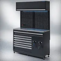 Datona Werkplaatsinrichting PREMIUM RVS - stroom- en persluchtkatrollen - 136 cm - Zwart