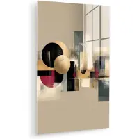 MuchoWow Glasschilderij 80x120 cm - Schilderij acrylglas - Abstract - Vormen - Beige - Texturen - Foto op glas - Muurdecoratie woonkamer - Wanddecoratie slaapkamer - Schilderijen