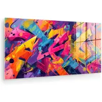 MuchoWow Glasschilderij 40x20 cm - Schilderij acrylglas - Abstract - Vormen - Kleurrijk - Foto op glas - Muurdecoratie woonkamer - Wanddecoratie slaapkamer - Schilderijen