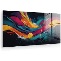 MuchoWow Glasschilderij 80x40 cm - Schilderij acrylglas - Banen - Golven - Kleurrijk - Abstract - Foto op glas - Muurdecoratie woonkamer - Wanddecoratie slaapkamer - Schilderijen