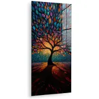 MuchoWow Glasschilderij 80x160 cm - Schilderij acrylglas - Mozaïek - Kleurrijk - Boom - Takken - Foto op glas - Muurdecoratie woonkamer - Wanddecoratie slaapkamer - Schilderijen