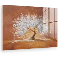 MuchoWow Glasschilderij 180x120 cm - Schilderij acrylglas - Abstract - Boom - Wit - Bladeren - Foto op glas - Muurdecoratie woonkamer - Wanddecoratie slaapkamer - Schilderijen