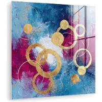 MuchoWow Glasschilderij 90x90 cm - Schilderij acrylglas - Cirkels - Goud - Abstract - Foto op glas - Muurdecoratie woonkamer - Wanddecoratie slaapkamer - Schilderijen