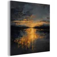 MuchoWow Aluminium schilderij 20x20 cm - Wanddecoratie metaal - Gouden Reflectie op Water - Metalen muurdecoratie woonkamer - Decoratie industrieel - Foto op dibond - Industriële accessoires slaapkamer