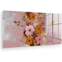 MuchoWow Glasschilderij 160x80 cm - Schilderij acrylglas - Schilderij - Bloemen - Rustiek - Roze - Foto op glas - Muurdecoratie woonkamer - Wanddecoratie slaapkamer - Schilderijen