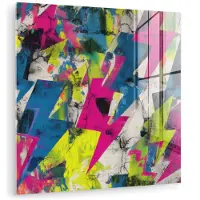 MuchoWow Glasschilderij 90x90 cm - Schilderij acrylglas - Bliksemschichten - Patroon - Marmer - Kleuren - Foto op glas - Muurdecoratie woonkamer - Wanddecoratie slaapkamer - Schilderijen