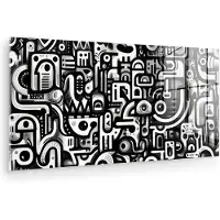 MuchoWow Glasschilderij 80x40 cm - Schilderij acrylglas - Symbolen - Abstract - Grafisch - Zwart - Foto op glas - Muurdecoratie woonkamer - Wanddecoratie slaapkamer - Schilderijen