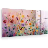 MuchoWow Glasschilderij 120x60 cm - Schilderij acrylglas - Schilderij - Bloemen - Abstract - Kleurrijk - Foto op glas - Muurdecoratie woonkamer - Wanddecoratie slaapkamer - Schilderijen