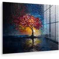 MuchoWow Glasschilderij 80x60 cm - Schilderij acrylglas - Boom - Blauw - Bladeren - Vakken - Foto op glas - Muurdecoratie woonkamer - Wanddecoratie slaapkamer - Schilderijen