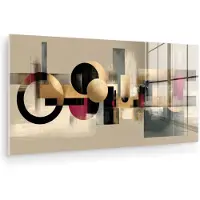 MuchoWow Glasschilderij 80x40 cm - Schilderij acrylglas - Abstract - Vormen - Beige - Texturen - Foto op glas - Muurdecoratie woonkamer - Wanddecoratie slaapkamer - Schilderijen