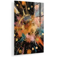 MuchoWow Glasschilderij 120x180 cm - Schilderij acrylglas - Explosie - Verfstructuur - Goud - Abstract - Foto op glas - Muurdecoratie woonkamer - Wanddecoratie slaapkamer - Schilderijen
