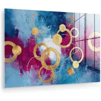 MuchoWow Glasschilderij 30x20 cm - Schilderij acrylglas - Cirkels - Goud - Abstract - Foto op glas - Muurdecoratie woonkamer - Wanddecoratie slaapkamer - Schilderijen