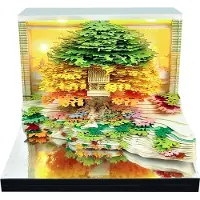 LONGZIMING -Kalender 2026 - 3D Bureaukalender 2026 met LED-verlichting – Groen Boomhuis Design – Acryl Tafelkalender met Creatief Papiersnijwerk