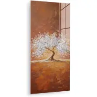 MuchoWow Glasschilderij 40x80 cm - Schilderij acrylglas - Abstract - Boom - Wit - Bladeren - Foto op glas - Muurdecoratie woonkamer - Wanddecoratie slaapkamer - Schilderijen