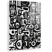 MuchoWow Glasschilderij 30x40 cm - Schilderij acrylglas - Symbolen - Abstract - Grafisch - Zwart - Foto op glas - Muurdecoratie woonkamer - Wanddecoratie slaapkamer - Schilderijen