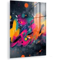 MuchoWow Glasschilderij 90x120 cm - Schilderij acrylglas - Abstract - Graffiti - Kleurrijk - Verfspatten - Foto op glas - Muurdecoratie woonkamer - Wanddecoratie slaapkamer - Schilderijen