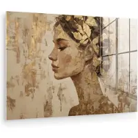 MuchoWow Glasschilderij 60x40 cm - Schilderij acrylglas - Vrouw - Goud - Abstract - Textuur - Foto op glas - Muurdecoratie woonkamer - Wanddecoratie slaapkamer - Schilderijen
