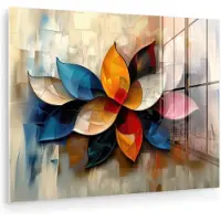 MuchoWow Glasschilderij 80x60 cm - Schilderij acrylglas - Bloem - Abstract - Kleurrijk - Bladeren - Foto op glas - Muurdecoratie woonkamer - Wanddecoratie slaapkamer - Schilderijen