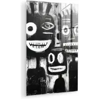 MuchoWow Glasschilderij 100x150 cm - Schilderij acrylglas - Schilderij - Figuren - Zwart - Abstract - Foto op glas - Muurdecoratie woonkamer - Wanddecoratie slaapkamer - Schilderijen