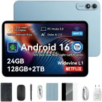 Oscal Pad 200 Tablet - 24GB RAM - 128GB ROM - 13.4 Inch Full HD - 8300mAh AI Tablet - Android 16 - Met Toetsenbord(QWERTY), Beschermhoes, Muis, Stylus - Blauw
