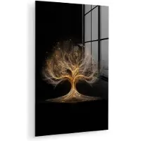 MuchoWow Glasschilderij 120x180 cm - Schilderij acrylglas - Lichtjes - Boom - Abstract - Zwart - Foto op glas - Muurdecoratie woonkamer - Wanddecoratie slaapkamer - Schilderijen