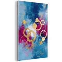 MuchoWow Aluminium schilderij 80x120 cm - Wanddecoratie metaal - Cirkels - Goud - Abstract - Metalen muurdecoratie woonkamer - Decoratie industrieel - Foto op dibond - Industriële accessoires slaapkamer
