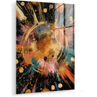 MuchoWow Glasschilderij 30x40 cm - Schilderij acrylglas - Explosie - Verfstructuur - Goud - Abstract - Foto op glas - Muurdecoratie woonkamer - Wanddecoratie slaapkamer - Schilderijen