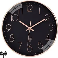 Dnntunk Stille Radiogestuurde Wandklok - 30 cm - Glas & Aluminium - Minimalistisch Design - Zwart