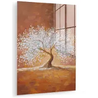 MuchoWow Glasschilderij 120x160 cm - Schilderij acrylglas - Abstract - Boom - Wit - Bladeren - Foto op glas - Muurdecoratie woonkamer - Wanddecoratie slaapkamer - Schilderijen