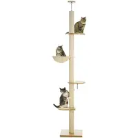 PawHut Kratzbaum-Spanplatte, Polyester-40L x 40B x 230-250H cm-Eiche+Cremeweiß