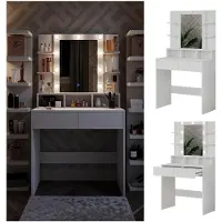 Vicco Kaptafel met licht Taylor Wit 80 cm met spiegel en LED-verlichting, Model 41304