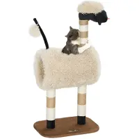 PawHut Kraboom, 98 cm, kattenboom met krabpalen, tunnel en speelbal, lichtbruin