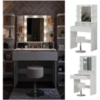 Vicco Kaptafel set met kruk Taylor Wit 80 cm met spiegel, LED-verlichting en kruk, Model 41305