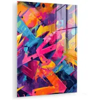 MuchoWow Glasschilderij 120x160 cm - Schilderij acrylglas - Abstract - Vormen - Kleurrijk - Foto op glas - Muurdecoratie woonkamer - Wanddecoratie slaapkamer - Schilderijen