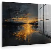 MuchoWow Glasschilderij 160x120 cm - Schilderij acrylglas - Gouden Reflectie op Water - Foto op glas - Muurdecoratie woonkamer - Wanddecoratie slaapkamer - Schilderijen