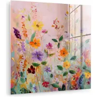 MuchoWow Glasschilderij 20x20 cm - Schilderij acrylglas - Schilderij - Bloemen - Abstract - Kleurrijk - Foto op glas - Muurdecoratie woonkamer - Wanddecoratie slaapkamer - Schilderijen