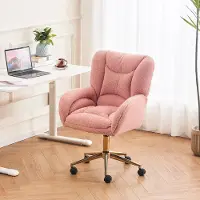 OKWISH Draaistoel – Comfort Met Dikke Schuimvulling – Verstelbaar Hoogte & 360° Draaibaar – Teddy – Roze – Goud Metalen Onderstel