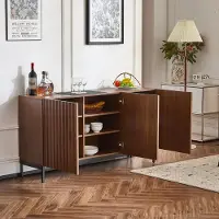 OKWISH Dressoir – Golvend 3D-Design – Met Deuren – Met Verstelbare Planken – 150x40x80 cm – Anti-Kantel – Multifunctioneel Woonkamer – MDF Donkerbruin