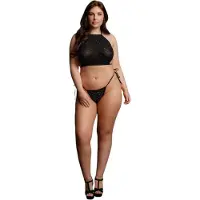 Le Désir - Sexy Strass Top en String Plus Size - Zwart