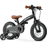 Deryan Luxe Kinderfiets 12 inch - 3 in 1 - loopfiets - Zwart