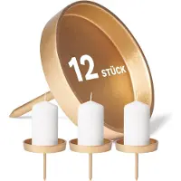 Novaliv 12x kaarsenprikker plat 10cm goud aluminium kandelaar Adventskrans decoratie kaarsenhouder Adventskrans Adventskaarsenhouder Kerstkrans kaarsenplaat om ronde kaarsenpin op te plakken