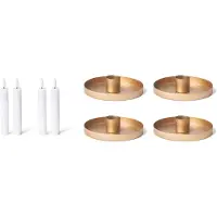 Novaliv 4x kaarsenhouders 9cm metalen stokkaarshouder kaarsenplaat goud met stokkaarsen LED vlamloze tafelkaarsen op batterijen kaarsenhouder kaarsenhouder kersttafeldecoratie