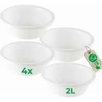 Novaliv 4x Ronde Afwaskommen 2L, D24 cm, Wit, BPA-vrij, Vaatwasserbestendig, Ideaal voor keuken en camping, kleine ronde kom, kleine plastic kom, kleine waskom, plastic kom