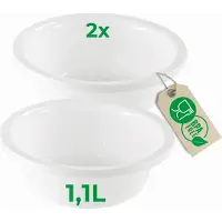 Novaliv 2x Ronde Afwaskommen 1,1L, D20 cm, Wit, BPA-vrij, Vaatwasserbestendig, Ideaal voor keuken en camping, kleine ronde kom, kleine plastic kom, kleine waskom, plastic kom