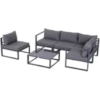 Outsunny Tuinmeubelset loungeset 6-delig met kussens aluminium grijs voor 4-5 personen