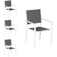 Happy Garden Set van 4 met wit aluminium beklede stoelen - grijs textilene