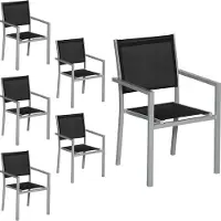 Happy Garden Set van 6 grijze aluminium stoelen - zwart textilene