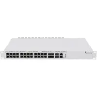 Mikrotik 20+6P CRS326-4C+20G+2Q+RM, een router met 20 poorten, 6 PoE-poorten, 4 Gigabit Ethernet-poorten, 20 Gigabit Ethernet-poorten, 2 quad-poorten en een rackmontagekit