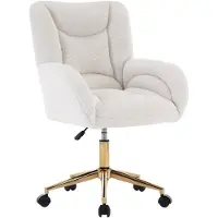 Merax Teddy Bureaustoel in Wit – Verstelbare Draaistoel met Gouden Onderstel – Ergonomische Home Office Stoel met Wielen en Comfortabele Zitting